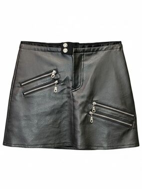 Fishbone Black Faux Leather Zip-Pocket Mini Skirt